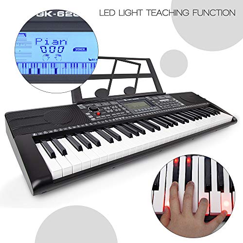 Electronic Piano Keyboard, 61 Light up Keys Portable with Smart LCD Display, 3 Teaching Mode, 40