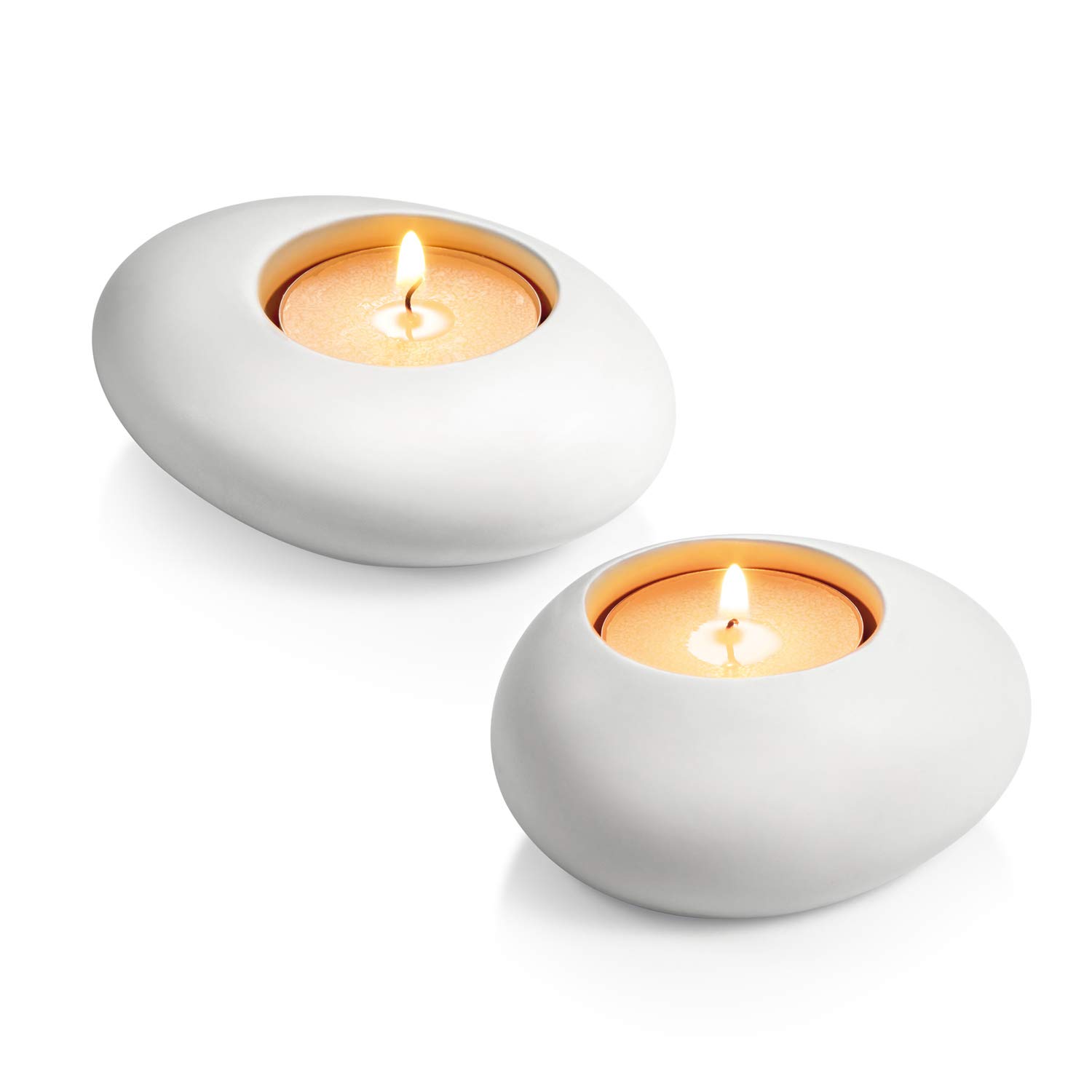 Tescoma Candle Holder, Set of 2, Door Tealight, Stones, Ceramic, Bianco, 10x4.3x15.6 cm