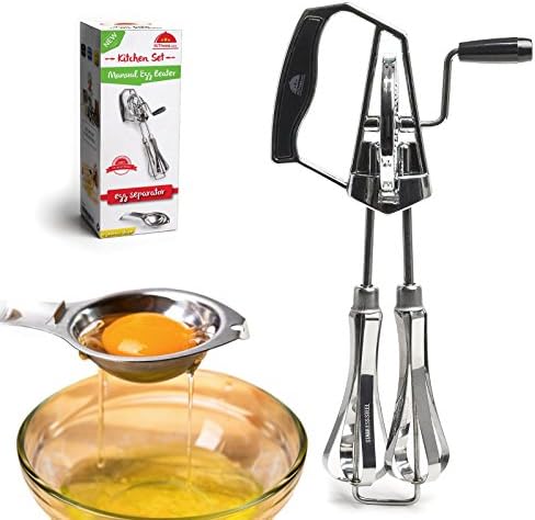 KiTheea Manual Egg Beater - Stainless Steel Kitchen Hand Mixer - Eggs Separator Tool - Hand Beater Whisker - Hand Whisk