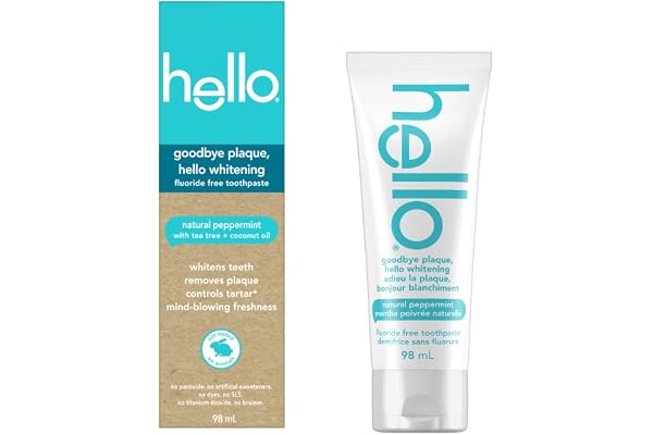 hello Goodbye Plaque Fluoride Free Toothpaste, Whitening Toothpaste with Coconut Oil and Tea Tree Oil, SLS Free, Removes Plaq