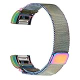 bayite for Fitbit Charge 2 Bands, Stainless Steel Milanese Loop Metal Replacement Accessories Bracelet PearlescentStrap with Unique Magnet Lock Large