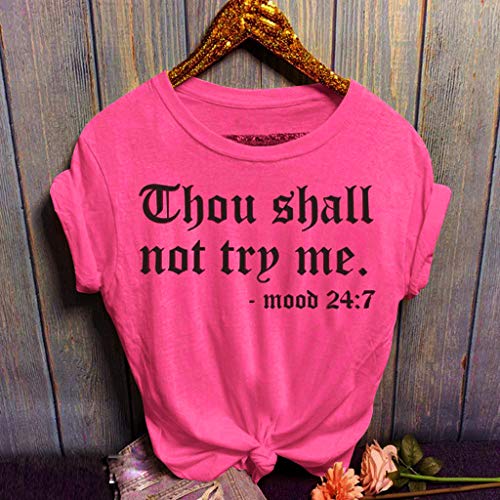 Womens Tops Casual O-Neck Thou Shall NOT Try ME Letter Print Blouses Short Sleeve T-Shirt Tie Front Knot Tees (US:10, Hot Pink)