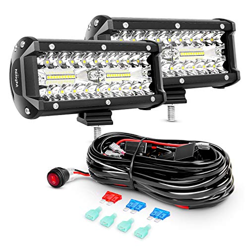 Nilight ZH303 2PCS 6.5 Inch 120W Spot & Flood Combo Driving 16AWG Wiring Harness for Led Work Light Triple Rows Off-Road Truck Car ATV SUV, 2 Years Warranty