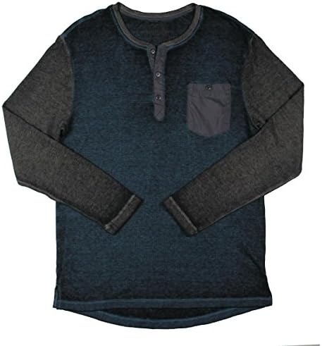 Retro Fit Mens Knit Long Sleeves Henley Shirt Blue L