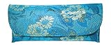 Beautiful Asian Silk Brocade Style Semi-Hard Eyeglass Case Front Closure Blue