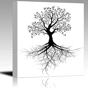 Canvas Prints Wall Art - Abstract Black Tree with Roots in Clean and Simple Style | Modern Wall Decor/Home Decoration Stretched Gallery Canvas Wrap Giclee Print & Ready to Hang - 12" x 12"