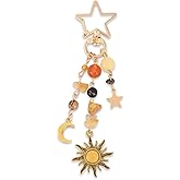 GAFATORY Sun And Moon Keychain Star Gemstone Charms Bead Aesthetic Bag Charms For Handbags Crystal Purse Charm Retro Backpack Accessories
