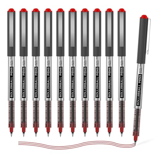 Shuttle Art Rollerball Pens, 10 Pack Red Liquid Ink Pens, 0.5mm Extra Fine Point, Quick Drying for Writing Journaling Taking Notes School Office