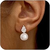 HLJEO Pearl Earrings For Women,14K Gold/Silver Plated Formal Bridesmaid Bridal Wedding Earring Hypoallergenic Silver Pearl Drop Stud Earring Gold Earrings For Women Trendy Wedding Jewelry