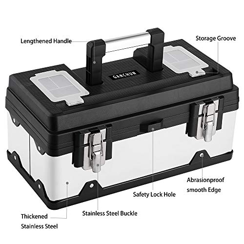GANCHUN 16-Inch Metal Toolbox, Stainless Steel Tool Box Tool Organizer - Thumbnail 3