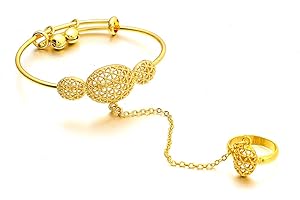 Ethlyn Kids Jewelry 18K Gold Plated Bangle Bracelet with ring Birthday Party Gifts for 5years old girls Christmas gift