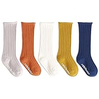Yenzat Baby Girls Boys Knee High Socks Grip Toddler Infant Cable Knit Non Slip/Skid 6-18 Months 5 Pairs