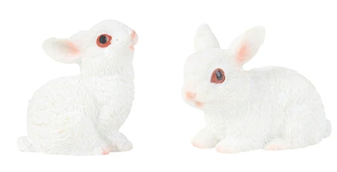 Wonderland 1.5 inch Height, Set of 2, Mini Real Looking Pair of Rabbits in White (Home & Garden Decor, Gifting, Bonsai, Terrarium)