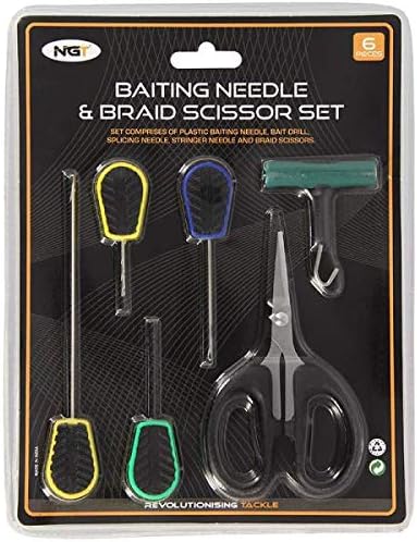 NGT Fishing Tackle 6 Tool Set Carp-Corner Braid Scissors Baiting Tools Knot