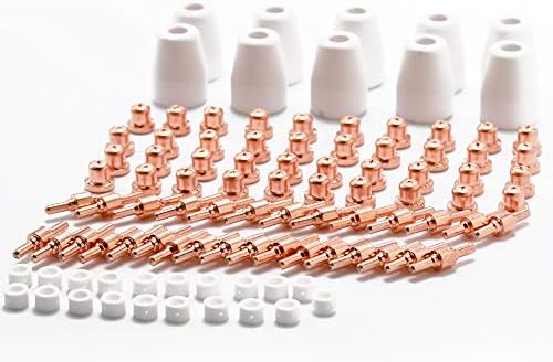 Hylotele 100PCS Copper Extended Long Plasma Cutter Tip Electrode Nozzle Shieded-cup Gas Ring Kit Consumable For PT-31 L-G-40 Cutting Torch Fits CT312, CUT50, ACDC TIG200 PLASMA, CT520, CT512P