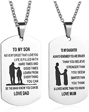 Stainless Steel Dog Tag Necklace Dad Mom To Son Daughter Gift (Dad To Son)
