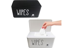 Moorfowl 2 Pack Baby Wipes Dispenser,Upgarde Size(8.2L x 4.9W x 3.9H inches),Baby Wipes Container Holder for Bathroom Flushable Wipe Box Dispenser for Home Office Car (Black & White)