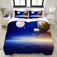 ECOMAOMI Premium Easy Care 3 Pieces Duvet Cover Set with 2 Pillow Shams,Peaceful Background Sunset Sky Full Moon,Newest Luxury Quality Microfiber Down Comforter Bed Cover Quilt - Full-Queen