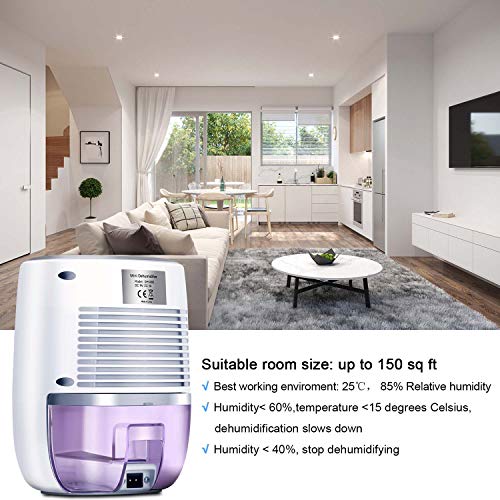 COSVII Small Dehumidifier Portable Mini Dehumidifier with 500ml Water Tank and Auto Shut-Off for Basement Bedroom Bathroom Baby Room Kitchen Office(150 sq ft) - Thumbnail 4