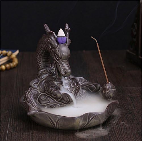 Koreyoshi Incense Smoke Flow Backflow Holder Dragon Incense Holder Dragon Backflow Ceramic Backflow Incense Tower Burner Statue Figurine Incenses Not Included (Style 11)