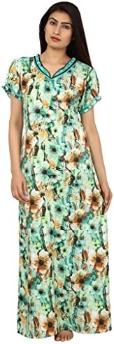 Saashiwear Women's Nightgown Cotton Printed Embroidered Ethnic Indian Maxi Kaftan