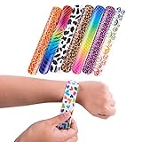 Super Z Outlet Slap On Plastic Vinyl Retro Bracelets with Colorful Hearts & Animal Print Design Patterns for Children, Toy Party Favors (72 Pack)