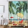 Bonhause Palm Tree Beach Shower Curtain with 12 Hooks Summer Vacation Umbrella Seaside Decorative Bath Curtain 72 x 72… 515usZi24OL