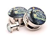 Screw on Plugs - Starry Night Picture Plugs - 0g - 8mm - Sold As a Pair