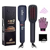 MEXITOP Ionic Hair Straightener Crescent Brush Comb,MCH Ceramic Heating, LED Display, Adjustable Temperatures, Anti Scald Hair Straightening for All Hair Types/4 Bonus Included/Matt Black