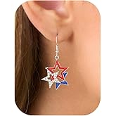 BSGRL American Flag Earrings - 4th of July Patriotic Earrings Star Flower Heart Drop Dangle Earrings Independence Day