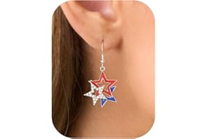 BSGRL American Flag Earrings - 4th of July Patriotic Earrings Star Flower Heart Drop Dangle Earrings Independence Day
