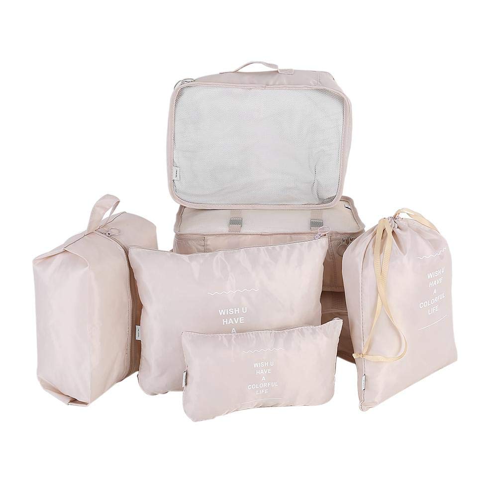 Packing Cubes Travel Sets 7Pcs Portable Cube Organizer Underwear Laundry Shoe & Toiletry Storage Bag(Beige)