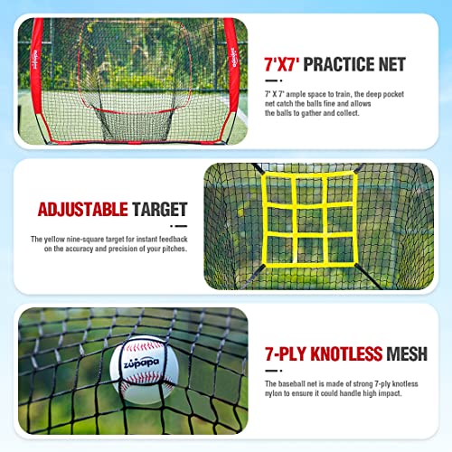 Zupapa 7x7 Feet Baseball Softball Hitting Pitching Net Tee Caddy Set