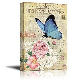 Collage of a Blue Butterfly with Pink and White Roses Over a Vintage Letter - Canvas Art Home Art - 12x18 inches