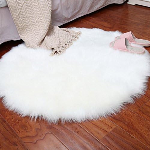 Soft Sheepskin Chair Cover Area Rug Emubody Artificial Wool Warm Hairy Carpet Seat Pad with Super Fluffy Thick Throw Faux Rug in Bedroom, Living Room (45X45cm, White)