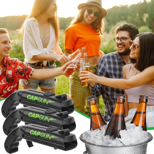 3PCS Bottle Opener, Funny Beer Opener, Beer Opener Bottles Cap Gun with Gun for Home Parties, Outdoor Barbecue, Creative Game, Fun Gift (Black)