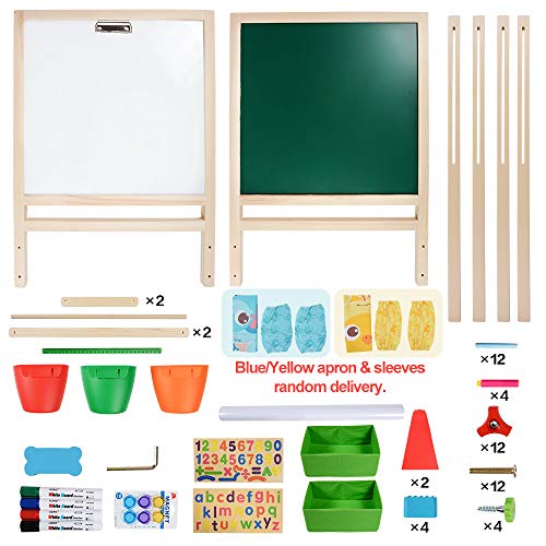 CIRO kids wooden art easels 3-in-1 chalkboard/whiteboard/paper roll (1 apron, 2 gloves, a full set of art supplies accessories)