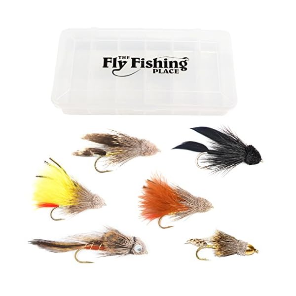 The-Fly-Fishing-Place-Muddler-Minnow-and-Sculpin-Streamer-Flies-Set-of-6-Bass-and-Trout-Fly-Fishing-Flies-Hook-Sizes-2-4-and-6-with-Fly-Box