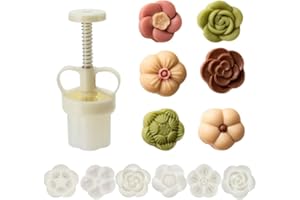 Moon Cake Mold Set 6pcs 50g Cookie Stamps, Thickness Adjustable Mid Autumn Festival DIY Hand Press Cookie Dessert Cutter Past