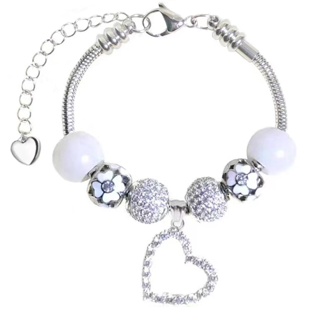 Large Fit Pandora Bracelets for womens Adjustable Size 23cm to 28cm April Birthstone White