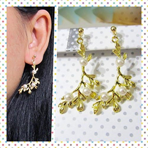 Branch Leaf Wedding clip on earrings, 6GA, pearl bridal clip on earring, non pierced earrings, gold plated long dangle clip on earrings