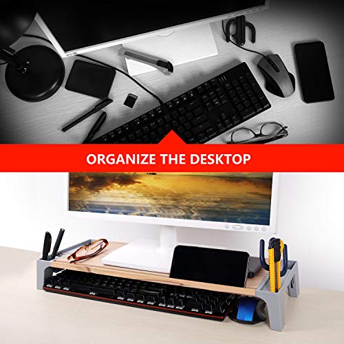 Monitorständer für Computerbildschirme-Computer Stand Riser mit USB-Anschlüssen-Monitor Riser mit iPad-Halter und Kabelmanagement