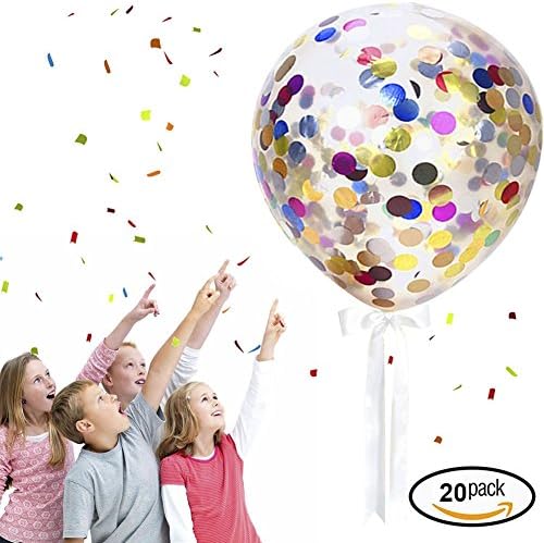 Confetti Balloons, 20 PCS 15'' Clear Balloons Glitter Free Colorful Balloons for Wedding Birthday Christmas Party Home Decorations