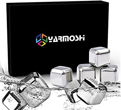 YARMOSHI 8 Stainless Steel Ice Chilling Cubes &amp; Tongs| Non-Diluting &amp; Rust Proof Sipping Rocks Dishwasher Safe| Ideal For Whiskey, Scotch, Soft Drinks, Wine, Vodka &amp; More| Best Father Day Gift