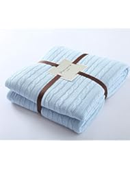 Home: LakeMono Handmade Knitted Throw Blanket 100% Natural Cotton Thickening Warm & Cozy Crocheted Cover Quilt Suit for Teens and Children Sleeping or Reading Apply on All Seasons (59×79 Inches, Azure) - LakeMono
