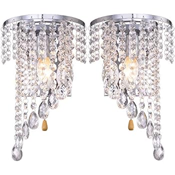 HOMWEERUN A Pair Left Right 2Pcs E12 Modern K9 Crystal Mirror Stainless Steel Wall Lights Wall Lamps Sconce Night Light Lamps Fixtures Lights with Switch for Hallway Bedside Living Room (chorme)