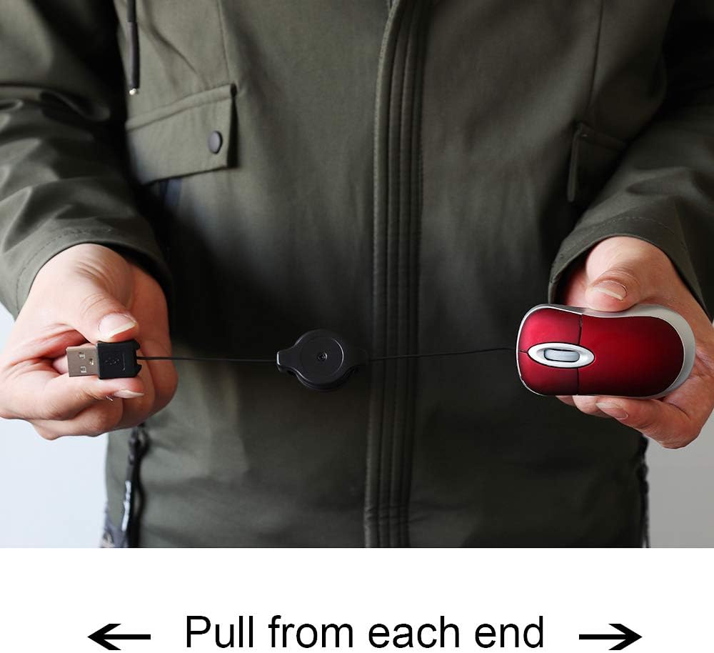 elec Space Mini USB Wired Mouse,Retractable Cable Tiny Small Mini Pocket Mouse for Children,1600 DPI Optical Compact Travel Mice with 2.3-Foot USB Cord for Laptop Computer Red - Image 5