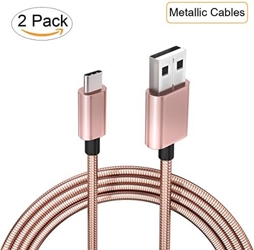 Metallic Braided USB Type C Cable,Fast Charging Data Sync Cables for Samsung Galaxy Note 8 S8 Plus,LG V30 G6,Macbook Pro / Macbook,Nexus 6P 5X,Google Pixel 2 XL,OnePlus 5 3T(Rose Gold, 3.3 FT,2 Pack)