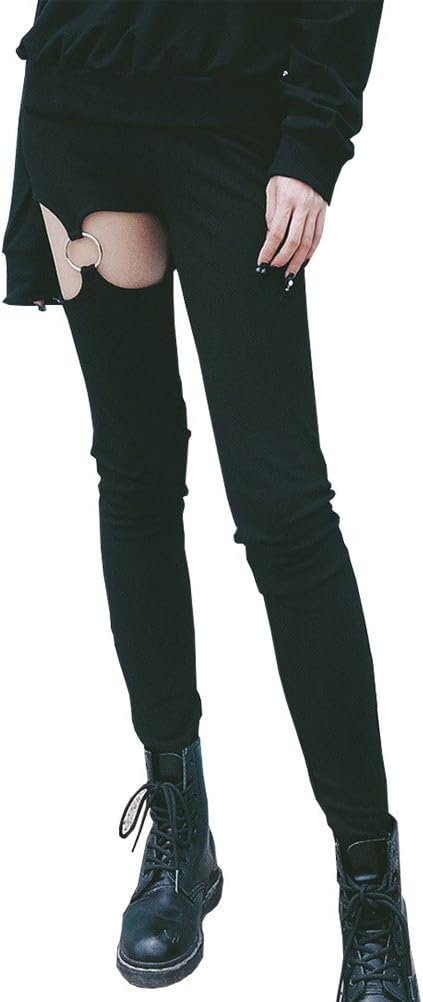SuperCimi Punk Gothic Women Pants Leggings Hollow Out Five-Pointed Star Pentagram Female Pencil Pants