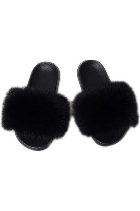 cream fur slides